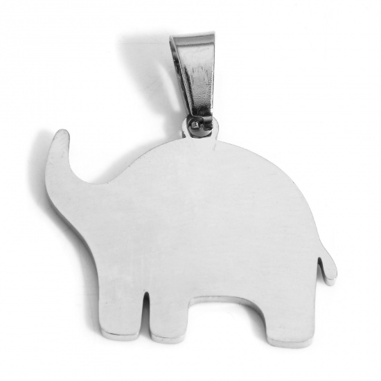 Picture of 2 PCs Eco-friendly 304 Stainless Steel Blank Stamping Tags Charm Pendant Elephant Animal Silver Tone Mirror Polishing 28mm x