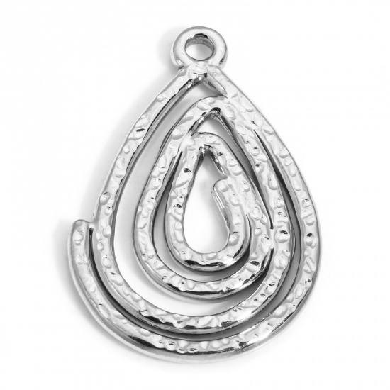 Picture of 1 Piece Eco-friendly 304 Stainless Steel Charms Silver Tone Drop Spiral 29mm x 19mm