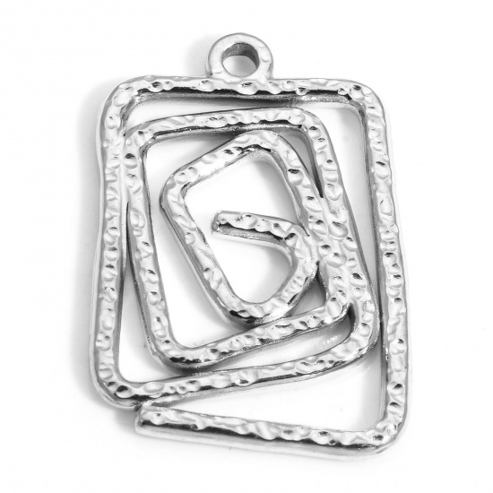 Picture of 1 Piece Eco-friendly 304 Stainless Steel Charms Silver Tone Rectangle Spiral 29mm x 19mm