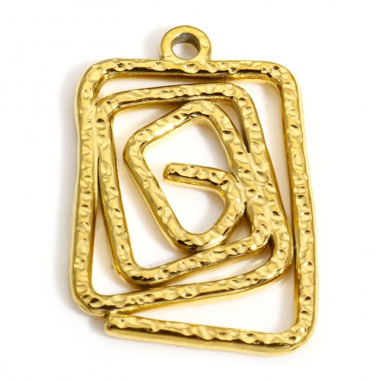 Picture of 1 Piece Vacuum Plating 304 Stainless Steel Charms 18K Gold Plated Rectangle Spiral 29mm x 19mm