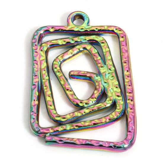 Picture of 1 Piece Vacuum Plating 304 Stainless Steel Charms Rainbow Color Plated Rectangle Spiral 29mm x 19mm
