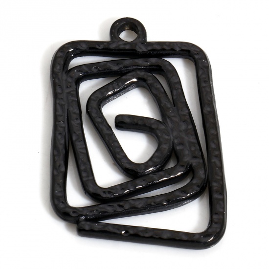 Picture of 1 Piece Vacuum Plating 304 Stainless Steel Charms Black Rectangle Spiral 29mm x 19mm