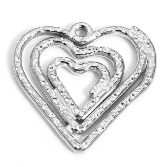 Picture of 1 Piece Eco-friendly 304 Stainless Steel Charms Silver Tone Heart 26mm x 26mm