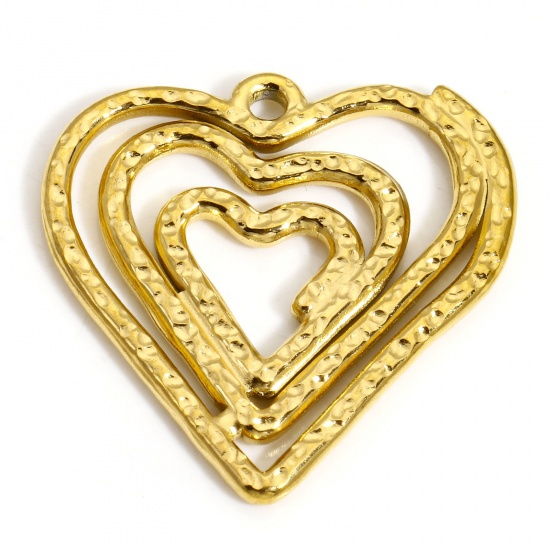 Picture of 1 Piece Vacuum Plating 304 Stainless Steel Charms 18K Gold Plated Heart 26mm x 26mm