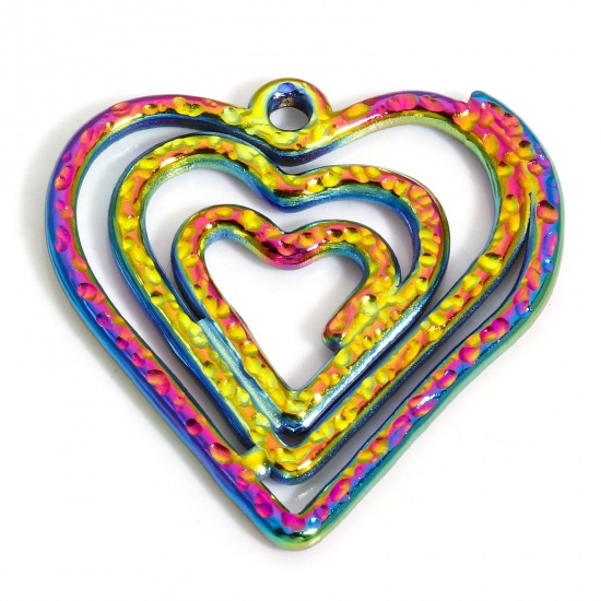 Picture of 1 Piece Vacuum Plating 304 Stainless Steel Charms Rainbow Color Plated Heart 26mm x 26mm