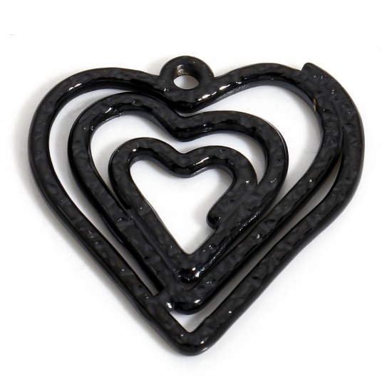 Picture of 1 Piece Vacuum Plating 304 Stainless Steel Charms Black Heart 26mm x 26mm