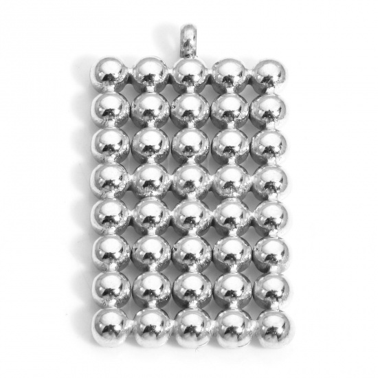 Picture of 1 Piece Eco-friendly 304 Stainless Steel Charms Silver Tone Rectangle 27mm x 15mm