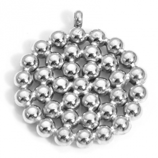 Picture of 1 Piece Eco-friendly 304 Stainless Steel Charms Silver Tone Round 24mm x 21mm