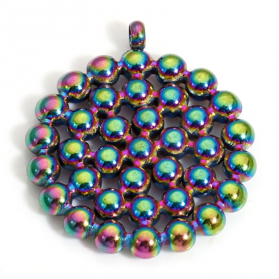 Picture of 1 Piece Vacuum Plating 304 Stainless Steel Charms Rainbow Color Plated Round 24mm x 21mm