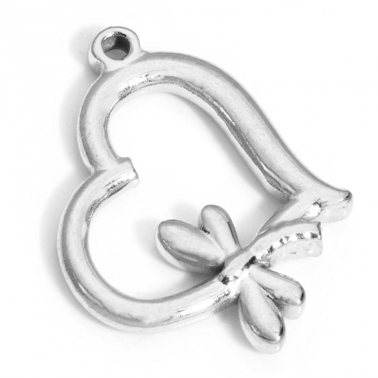 Picture of 1 Piece Eco-friendly 304 Stainless Steel Charms Silver Tone Heart Dragonfly 24mm x 20mm
