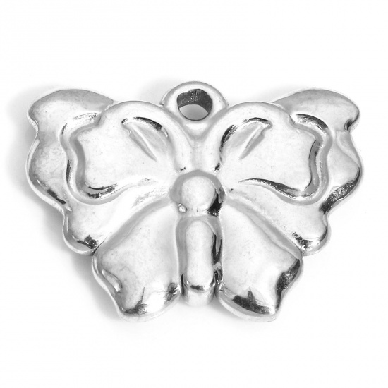 Picture of 1 Piece Eco-friendly 304 Stainless Steel Charms Silver Tone Butterfly Animal 20.5mm x 16mm