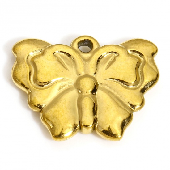 Picture of 1 Piece Vacuum Plating 304 Stainless Steel Charms 18K Gold Plated Butterfly Animal 20.5mm x 16mm