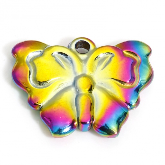 Picture of 1 Piece Vacuum Plating 304 Stainless Steel Charms Rainbow Color Plated Butterfly Animal 20.5mm x 16mm