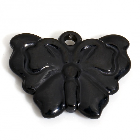 Picture of 1 Piece Vacuum Plating 304 Stainless Steel Charms Black Butterfly Animal 20.5mm x 16mm