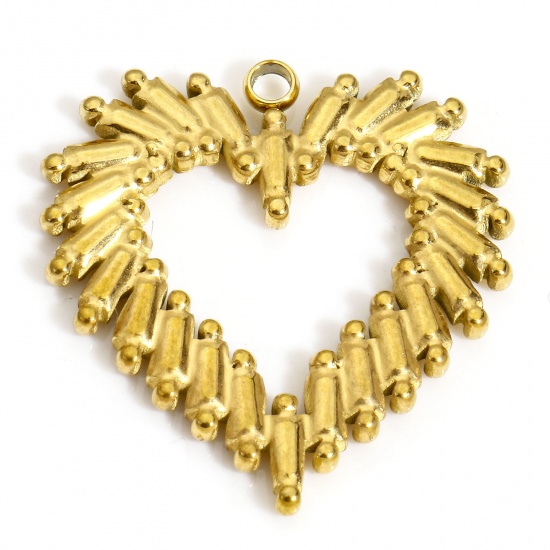 Immagine di 1 Pz Placcatura Sottovuoto 304 Acciaio Inossidabile San Valentino Ciondoli Cuore Placcato Oro 18K 25mm x 24mm