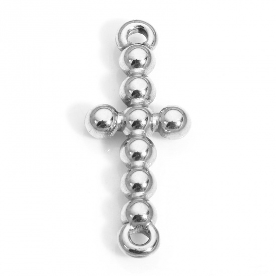 Picture of 1 Piece Eco-friendly 304 Stainless Steel Religious Connectors Charms Pendants Silver Tone Cross 23mm x 9mm