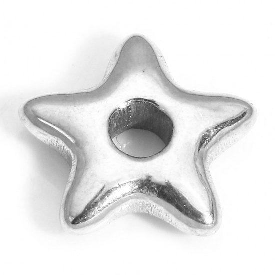 Immagine di 1 Pz 304 Acciaio Inossidabile Galassia Perline per la Creazione di Gioielli con Ciondoli Fai-da-te Stella a Cinque Punte Tono Argento 13mm x 12mm, Buco: Circa 2.8mm