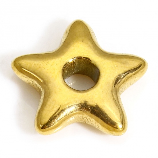 Immagine di 1 Pz Placcatura Sottovuoto 304 Acciaio Inossidabile Galassia Perline per la Creazione di Gioielli con Ciondoli Fai-da-te Stella a Cinque Punte Placcato Oro 18K 13mm x 12mm, Buco: Circa 2.8mm