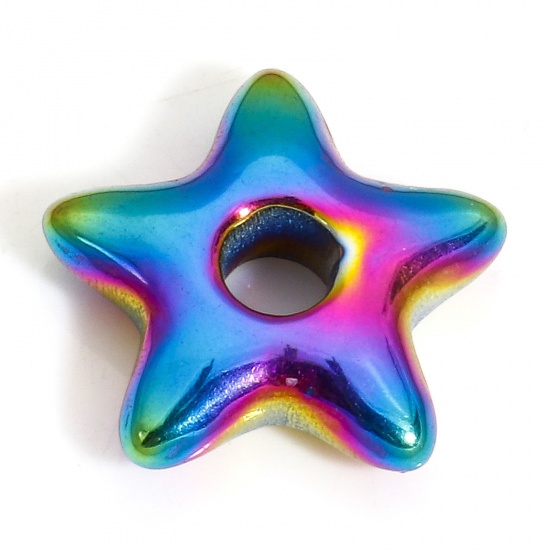 Immagine di 1 Pz Placcatura Sottovuoto 304 Acciaio Inossidabile Galassia Perline per la Creazione di Gioielli con Ciondoli Fai-da-te Stella a Cinque Punte Colore Arcobaleno Placcato 13mm x 12mm, Buco: Circa 2.8mm