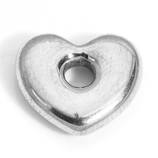 Immagine di 1 Pz 304 Acciaio Inossidabile San Valentino Perline per la Creazione di Gioielli con Ciondoli Fai-da-te Cuore Tono Argento 13mm x 12mm, Buco: Circa 2.8mm