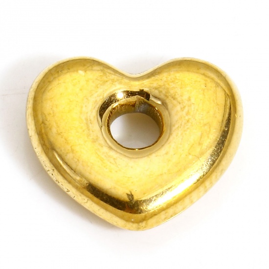 Immagine di 1 Pz Placcatura Sottovuoto 304 Acciaio Inossidabile San Valentino Perline per la Creazione di Gioielli con Ciondoli Fai-da-te Cuore Placcato Oro 18K 13mm x 12mm, Buco: Circa 2.8mm