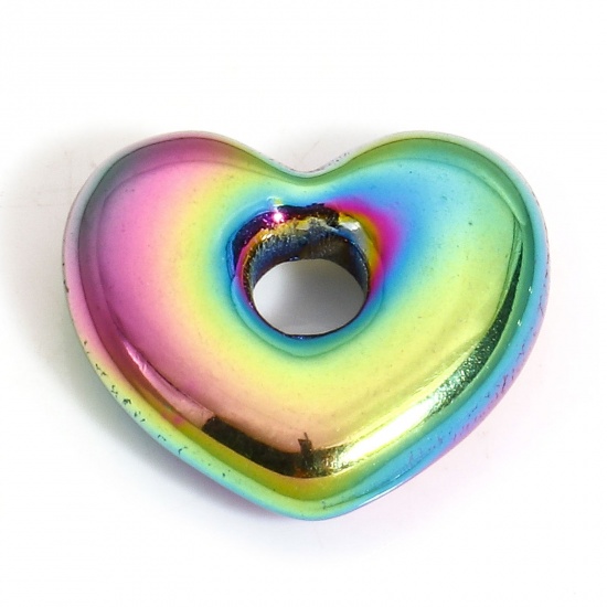 Immagine di 1 Pz Placcatura Sottovuoto 304 Acciaio Inossidabile San Valentino Perline per la Creazione di Gioielli con Ciondoli Fai-da-te Cuore Colore Arcobaleno Placcato 13mm x 12mm, Buco: Circa 2.8mm