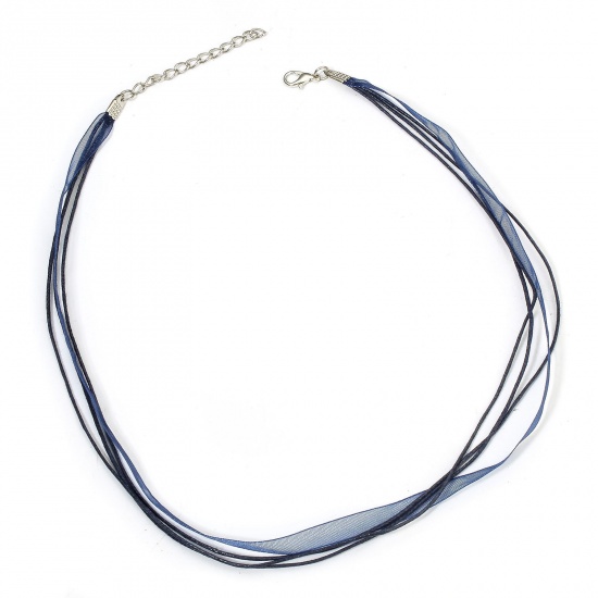 Picture of 20 PCs Organza Ribbon Wax Cord String Multilayer Layered Necklace Dark Blue 43cm(16 7/8") long