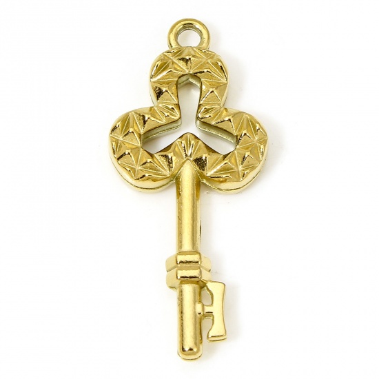 Immagine di 1 Piece Vacuum Plating 304 Stainless Steel Valentine's Day Charms Gold Plated Key Hollow 28.5mm x 13mm