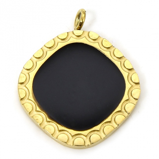 Immagine di 1 Piece Eco-friendly Vacuum Plating 304 Stainless Steel Geometric Charms Gold Plated Black Round Enamel 18.5mm x 15.5mm