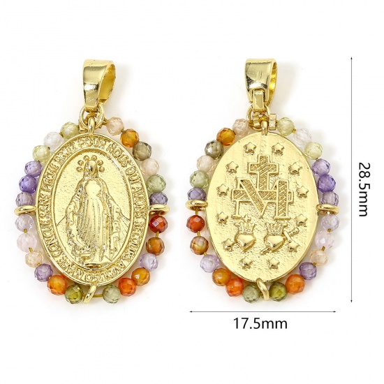 Immagine di 1 Piece Eco-friendly Brass Religious Charm Pendant 18K Real Gold Plated Multicolor Virgin Mary Cross 28.5mm x 17.5mm