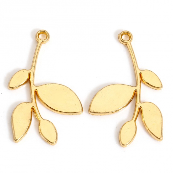 Picture of 50 PCs Zinc Based Alloy Charms KC Gold Plated Leaf 24mm x 15mm
