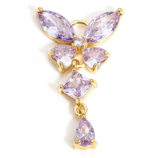 1 Piece Brass & Glass Insect Charms Gold Plated Butterfly Animal Tassel Mauve Rhinestone 3.2cm x 1.8cm の画像