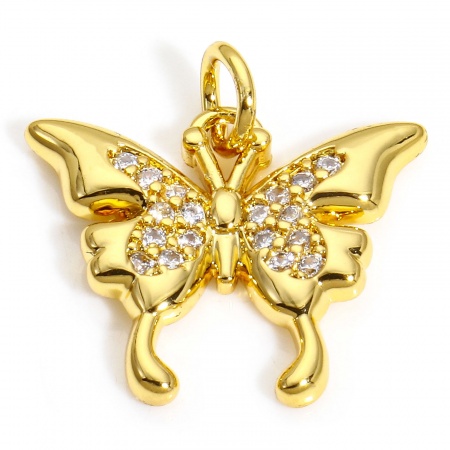 Picture of 2 PCs Brass Charms Real Gold Plated Animal Sun Micro Pave Clear Cubic Zirconia