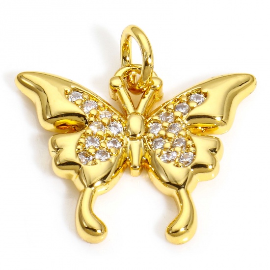 Immagine di 2 PCs Brass Insect Charms 18K Gold Color Butterfly Animal Micro Pave Clear Cubic Zirconia 19mm x 18mm