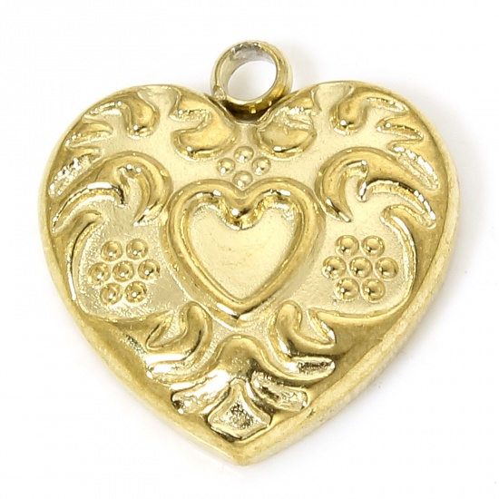 Immagine di 1 Piece Eco-friendly Vacuum Plating 304 Stainless Steel Valentine's Day Charms Gold Plated Heart Wave 13mm x 12.5mm