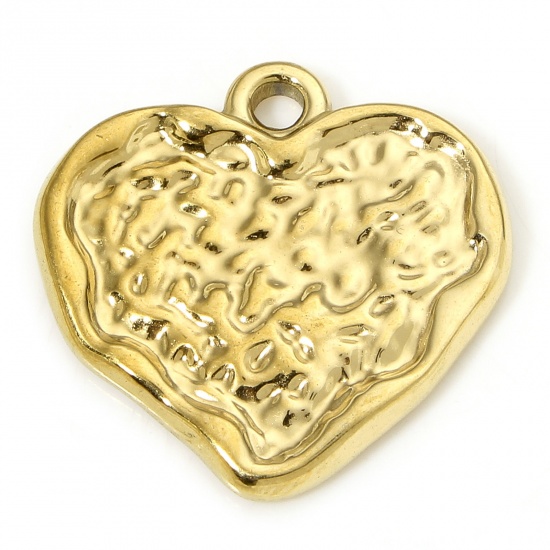 Immagine di 1 Piece Eco-friendly Vacuum Plating 304 Stainless Steel Hammered Charms Gold Plated Heart Texture 18.5mm x 18mm