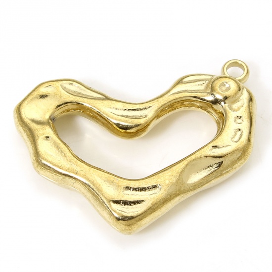 Immagine di 1 Piece Eco-friendly Vacuum Plating 304 Stainless Steel Valentine's Day Charms Gold Plated Heart Wave 20.5mm x 15.5mm