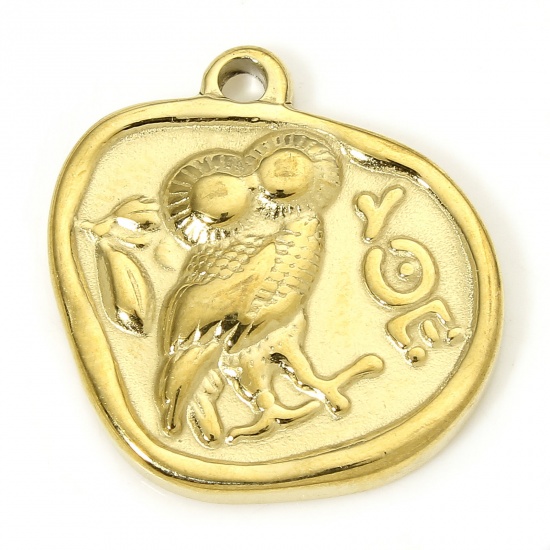 Immagine di 1 Piece Eco-friendly Vacuum Plating 304 Stainless Steel Stylish Charms Gold Plated Irregular Owl 19mm x 19mm