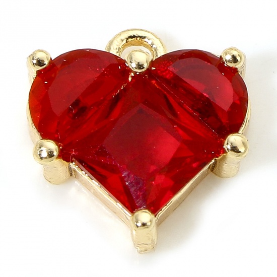 Immagine di 1 Piece Eco-friendly Brass & Glass Valentine's Day Charms 18K Real Gold Plated Heart 11mm x 10mm