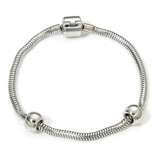 Immagine di 1 Piece 304 Stainless Steel European Style Snake Chain Bracelets Silver Tone With Snap Clasp 20cm(7 7/8") long