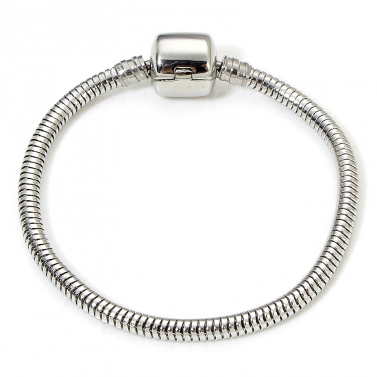 Immagine di 1 Piece 304 Stainless Steel European Style Snake Chain Bracelets Silver Tone With Snap Clasp 15cm(5 7/8") long