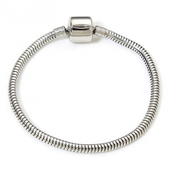 Immagine di 1 Piece 304 Stainless Steel European Style Snake Chain Bracelets Silver Tone With Snap Clasp 17cm(6 6/8") long