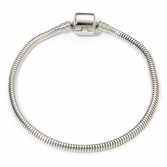 Immagine di 1 Piece 304 Stainless Steel European Style Snake Chain Bracelets Silver Tone With Snap Clasp 19cm(7 4/8") long