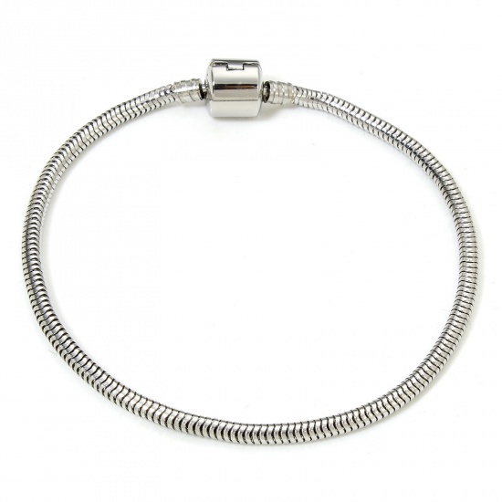 Изображение 1 Piece 304 Stainless Steel European Style Snake Chain Bracelets Silver Tone With Snap Clasp 20cm(7 7/8") long