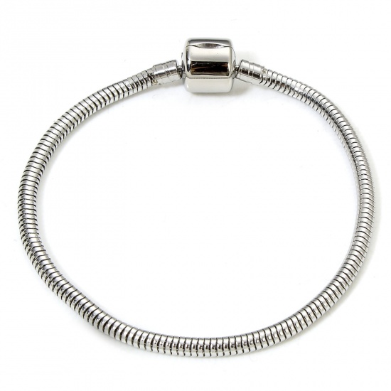 Immagine di 1 Piece 304 Stainless Steel European Style Snake Chain Bracelets Silver Tone With Snap Clasp 23cm(9") long