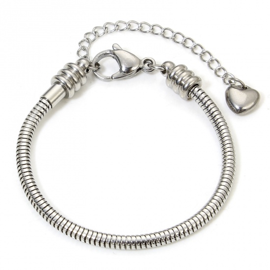 Immagine di 1 Piece 304 Stainless Steel European Style Snake Chain Bracelets Silver Tone With Lobster Claw Clasp And Extender Chain 15cm(5 7/8") long