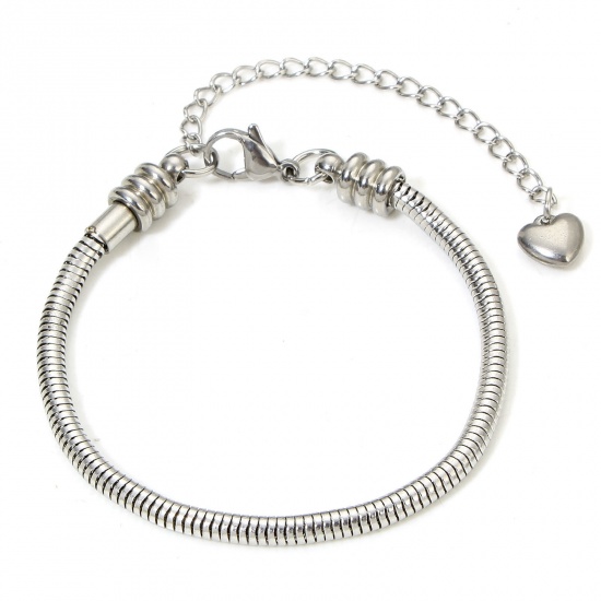Immagine di 1 Piece 304 Stainless Steel European Style Snake Chain Bracelets Silver Tone With Lobster Claw Clasp And Extender Chain 16cm(6 2/8") long