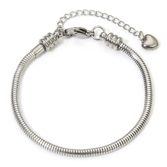 Immagine di 1 Piece 304 Stainless Steel European Style Snake Chain Bracelets Silver Tone With Lobster Claw Clasp And Extender Chain 19cm(7 4/8") long