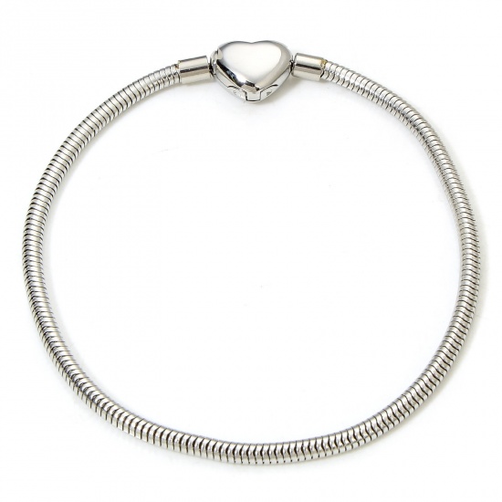 Immagine di 1 Piece 304 Stainless Steel European Style Snake Chain Bracelets Silver Tone With Snap Clasp 22cm(8 5/8") long