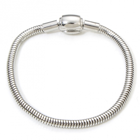 Picture of 1 Piece 304 Stainless Steel European Style Snake Chain Bracelets Silver Tone With Snap Clasp 16cm(6 2/8") long